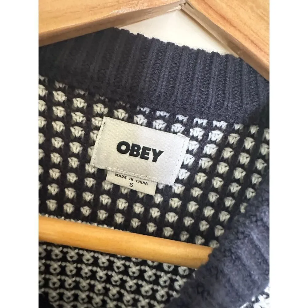 OBEY Men’s Blue Knit Pullover Crewneck Sweater Size Small New